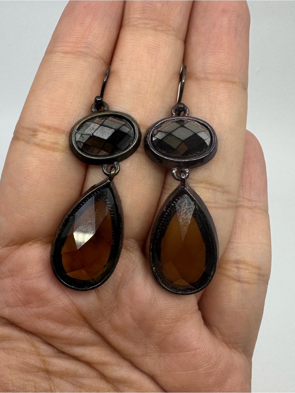 White House Black Market Oxidized Metal Earrings with Faceted Stones *READ*